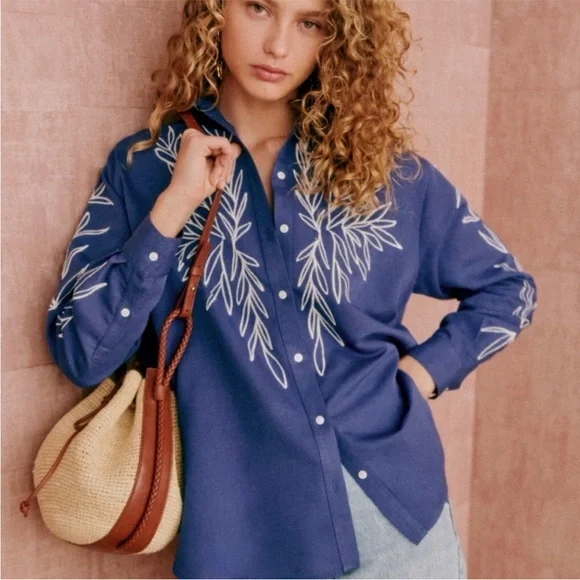 Sézane -Sézane x Roberto Ruspoli Maxy long-sleeved printed shirt linen blend-38 - Picture 2 of 13